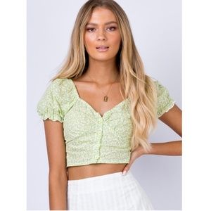 PRINCESS POLLY Laguna Floral Top in Green Size 8